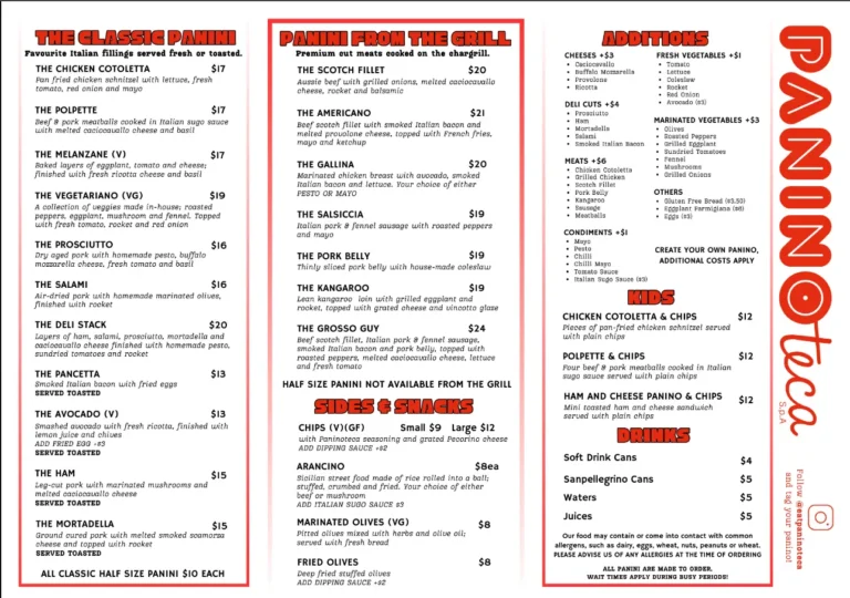 Paninoteca Menu