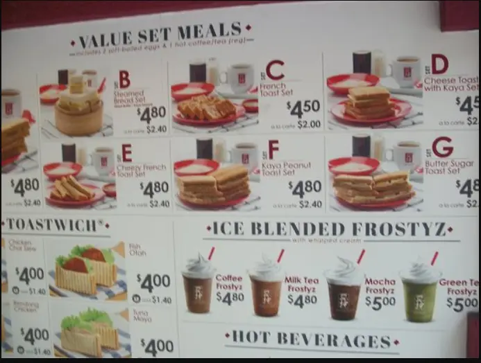 Ya Kun Kaya Toast Menu