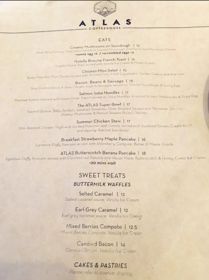 ATLAS COFFEEHOUSE MENU