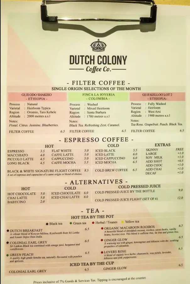 DUTCH COLONY MENU