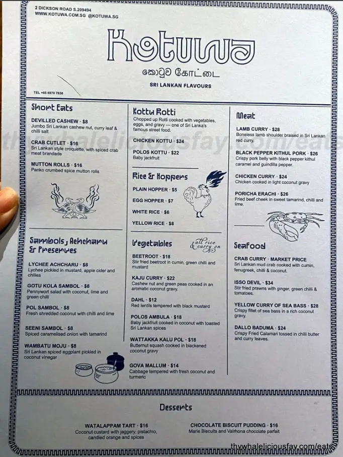 KOTUWA Singapore Menu Prices 2024