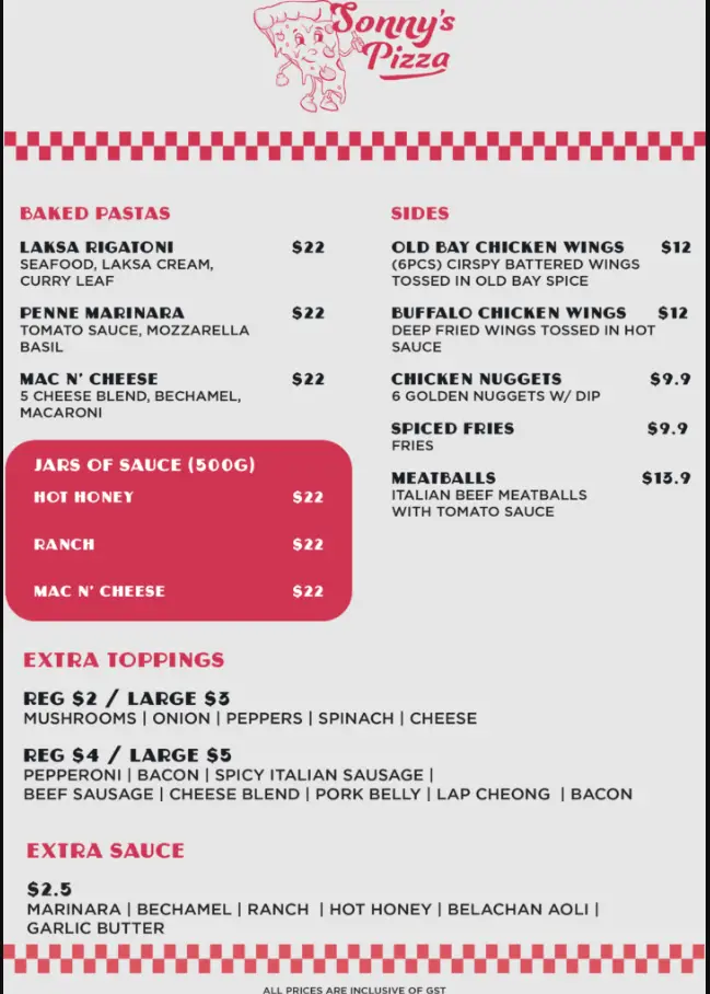 SONNY’S PIZZA Menu