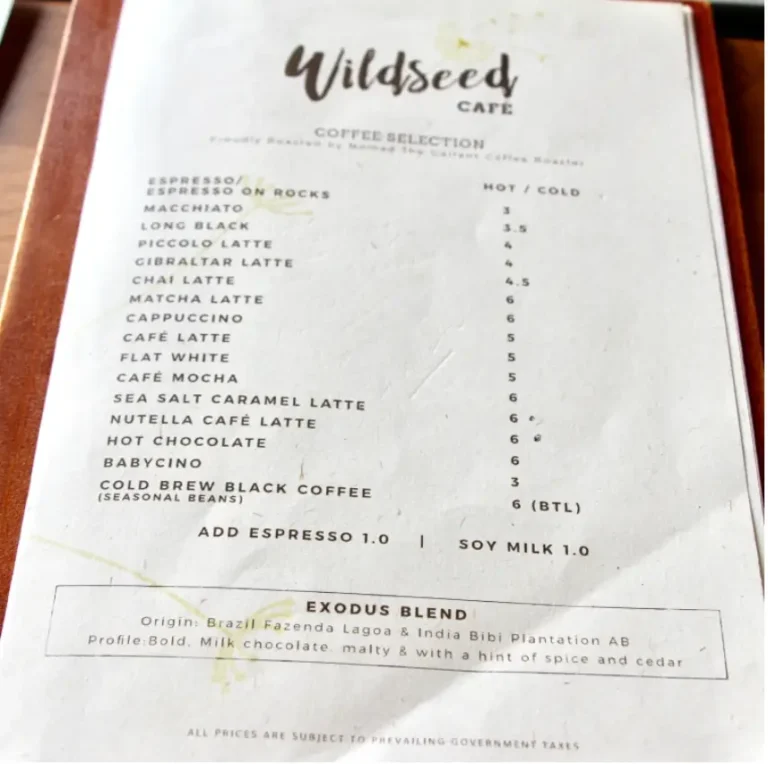 WILDSEED CAFE MENU