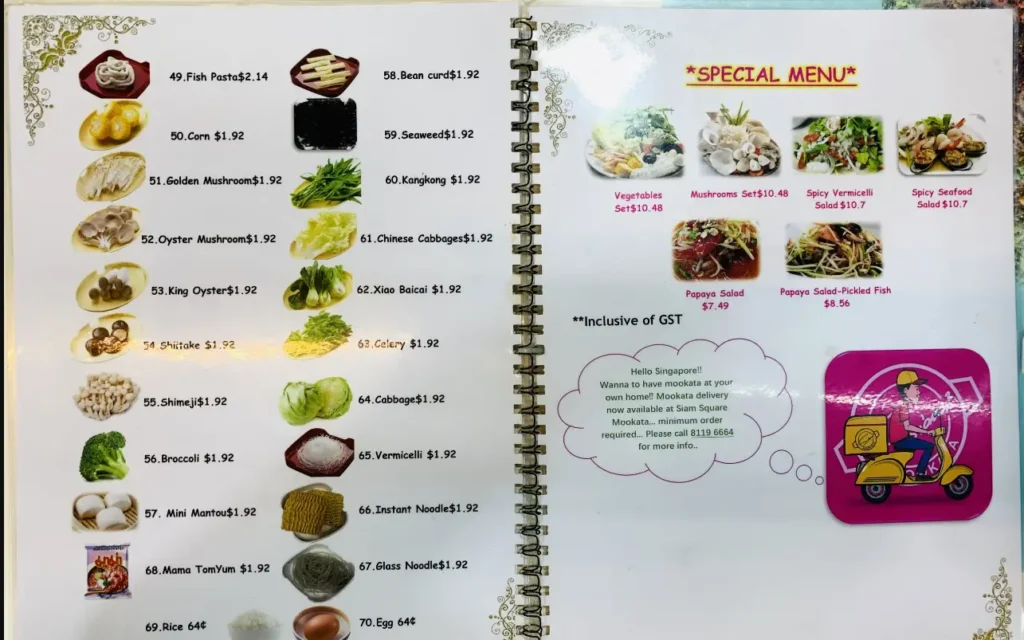 SIAM SQUARE MOOKATA Singapore Menu Prices 2024